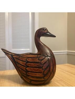 Vintage Hand Carved Wood Duck Goose 7.5" Wide by 8" Tall Signed Bottom Country